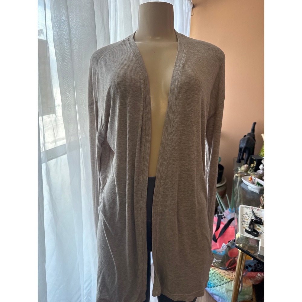 Gap Women XS Tan Oatmeal Ribbed Open Front Longline Cardigan Sweater Lightweight